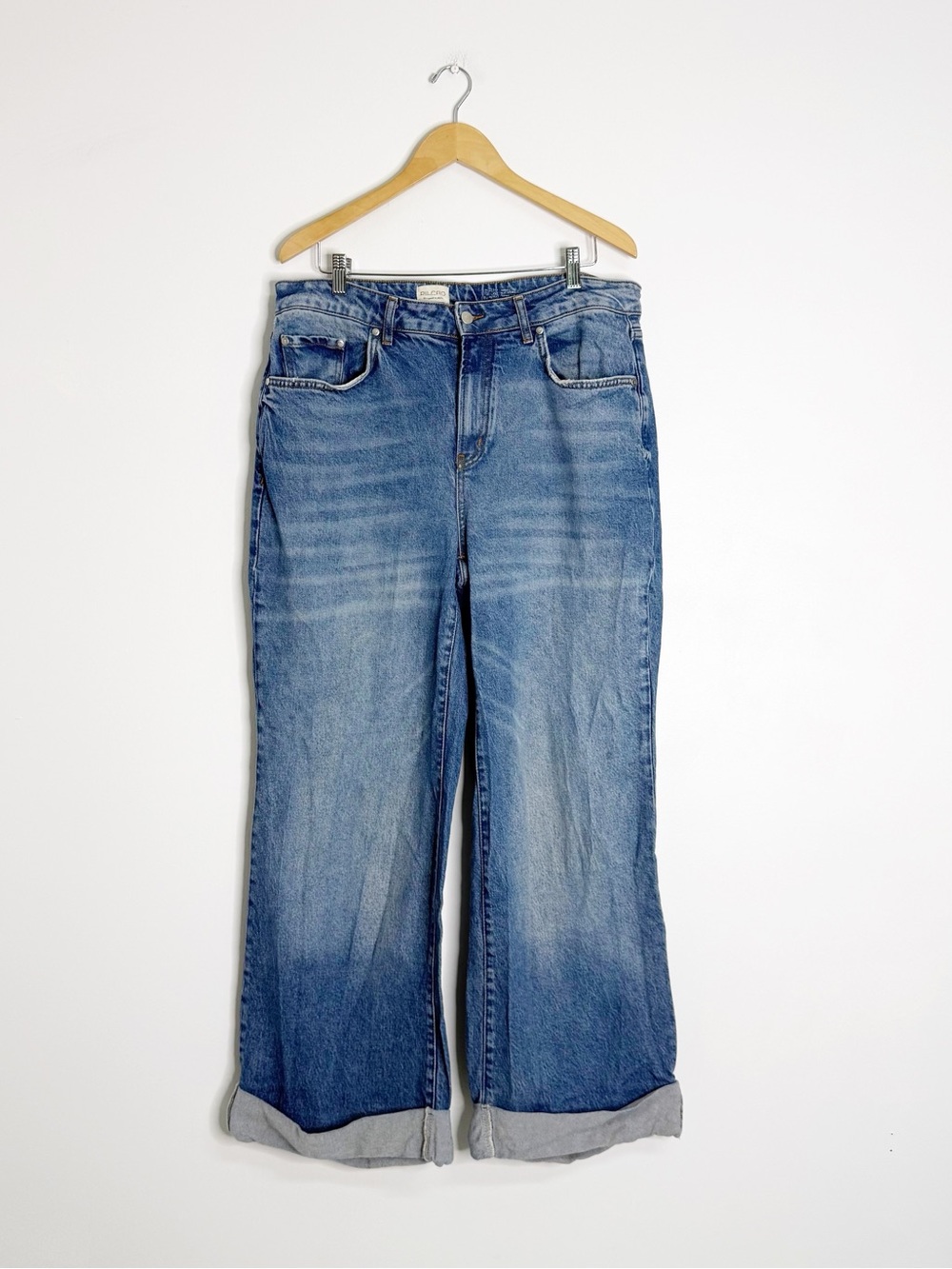 Pilcro Wide Leg Jeans Size 20W Medium Wash High Rise Cuffed Stretch Denim